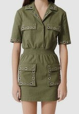 Mini Vestido Para Mujer Maje Verde Ramil Estilo Militar Algodón Calado Talla 38