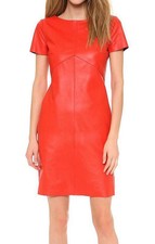 Vestido para mujer naranja de cuero real elegante noche cóctel fiesta