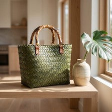 Bolso de playa tejido a mano monederos de bambú para mujer moda bolsos de mano para mujer