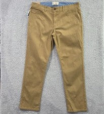 Pantalones chinos originales Penguin para hombre calce ceñido elástico sarga 36x32 algas tostadas nuevos con etiquetas