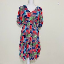 Moda Mujeres Vestido Informal Cuello en V Estampado Midi Falda Cintura Elástica, (Se Ajusta a M a L)