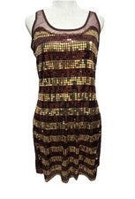 Mini Vestido Sin Mangas Y2K UltraRosa Para Mujer Talla M Dorado Marrón Lentejuelas Fiesta Cóctel Club