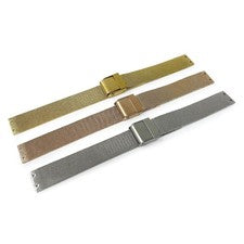 Pulsera de reloj de malla fina de acero de 14 mm para correa atornillada plata oro rosa