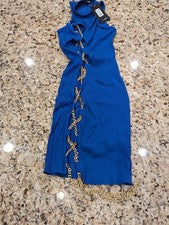 Moda Nova Mujer Cadena Reina Mini Vestido Azul Real Talla S