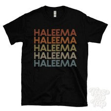 CAMISETA HALEEMA ESTILO RETRO REPETIDO Hombre y Mujer Novedad Genial Nombre Regalo
