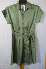 NUEVO CON ETIQUETAS Vestido Camisa Manga Corta French Connection Verde Salvia Para Mujer Talla S
