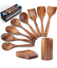 Juego De Utensilios De Cocina De Teca Natural Con Acabado Cómodo