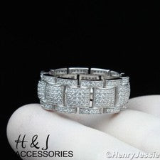 HOMBRE MUJER PLATA ESTERLINA 925 COMPLETO CIRCONITA CÚBICA HELADA 8,5 MM CORREA RELOJ ANILLO DE ESLABONES*ASR168