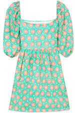 Vestido para mujer - Solero estampado - Manga abullonada - Mini vestido - MEDIANO - VERDE