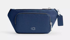 Coach Cinturón de cuero de veta cruzada azul oscuro unisex (CM334) - NWT