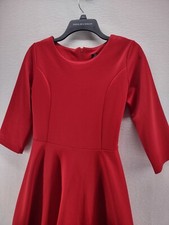 Moda Colección Clásica Mujer Rojo Mangas 3/4 Cuello Barco Vestido Línea A Talla XXL
