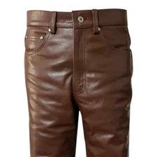 Pantalones de cuero de vaca genuino marrón para hombre estilo 501 cintura 28 pulgadas