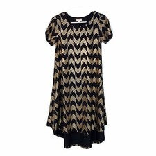 Vestido LuLaRoe Mujer Carly XXS Negro Dorado Chevron Nuevo Elegante