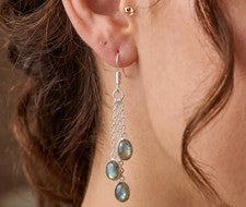 Pendientes artesanales de plata de ley 925 con piedras preciosas de labradorita 2,7