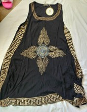 Nuevo con etiquetas Vestido ligero sin mangas diseño negro y dorado de Eya Collection para mujer O/S