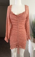 Mini Vestido Moda Boutique Para Mujer Naranja Óxido Calado Floral Volantes Talla M