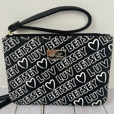 Bandolera/muñequera BETSY JOHNSON LUV BETSY para mujer negra blanca imitación cuero nueva sin etiquetas
