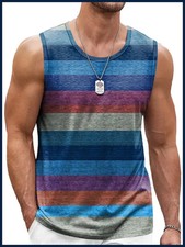 Camisetas sin mangas retro con gráficos a rayas para hombre moda informales verano sin mangas 3D.
