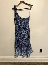 Vestido Eclair Azul Floral Para Mujer Boho Estilo Campesino Grande Un Hombro NUEVO CON ETIQUETAS NUEVO