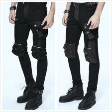 Punk Negro Marrón Grueso Extraíble Bolsillo Pantalones Steampunk Para Hombre Costura Pantalones