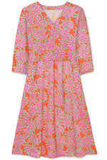 Vestido para mujer - Vestido estampado rosa naranja - Vestido midi - Mediano - Jersey de algodón