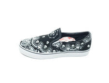 Vans Clásico Sin Cordones Bandana Calavera Hombres Tenis de Lona Negro Blanco Talla 11.5