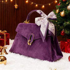 Bolso bandolera de gamuza vintage púrpura para mujer con bufanda y asa superior