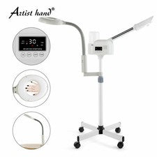 Vaporizador facial caliente 2 en 1 5X LED lámpara de aumento UV ozono LCD spa salón cuidado de la piel