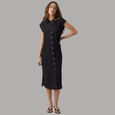 Vestido Camisa Largo Negro Vero Moda My Milo en Mezcla Lino y Viscosa