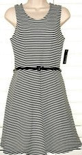 Vestido para mujer George blanco y negro 8-10 rayas cinturón fino sin mangas dobladillo acampanado