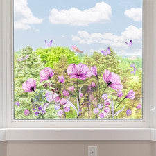 Calcomanía adhesiva estática púrpura patrón floral mariposa para decoración de oficina en casa