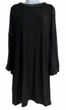 Vestido recto para mujer $80 Msk negro manga larga adornado escote talla 8