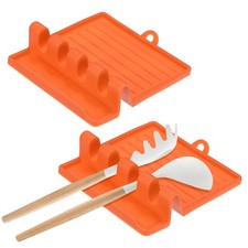 Paquete de 2 reposa utensilios de cocina múltiples de silicona, resistentes al calor [naranja]
