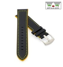 Correa de reloj de cuero suave Easy-Klick modelo Sportina negro-amarillo 22 mm espiga ancha