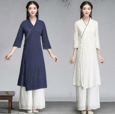 Nuevo Traje Étnico Tang Vestido Moda Para Mujer Estilo Chino Algodón Línea Vestido Largo