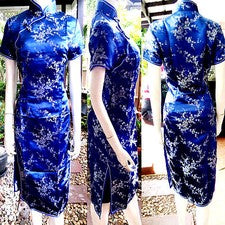Asia Miss China/Japón Qipao/Vestido Geisha/Disfraz Cheongsam Azul T.34,40,42
