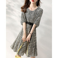 Mujer Vestido Cinturón Moda Cintura Colección Temperamento Adelgazante Estampado Vestido