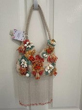 Bolso de hombro multicolor 3D con flecos con cuentas hecho a mano en la India nuevo con etiquetas