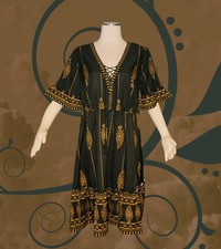 Vestido hippie BLOOM CHIC negro bronce con cordones volantes delanteros para mujer grande 12 nuevo con etiquetas