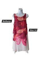 Nuevo vestido de gasa de moda para mujer Bethany rojo/blanco floral sin mangas talla 14