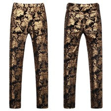 Pantalones de terciopelo con estampado de láminas barrocas para hombre Pantalones Fiesta Cena Baile de graduación Moda