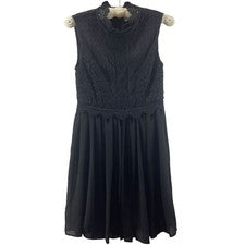 Vestido de cóctel Babydoll de encaje negro para mujer pequeño Devlin Emile nuevo con etiquetas
