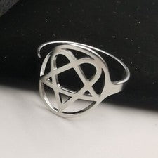 Anillo de acero inoxidable pulido Heartagram Him banda para hombre mujer joyería 6-10#