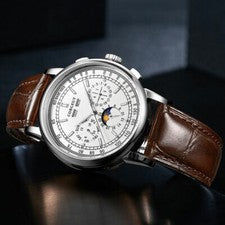 CORGEUT 42mm Semana Día Mes Función Automático Acero Inoxidable Hombre Reloj Correa Cuero