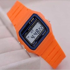 Nuevo Reloj Pulsera Alarma Deportiva Cronómetro F91W Naranja Oscuro con LCD Digital Retro