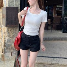 Camiseta de poliéster con cuello en U para mujer en capa base ajustada para todas las estaciones