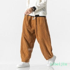 Primavera Otoño Para Hombre Pantalones Largos de Pana Harén Pantalones Informales Estilo Chino