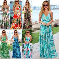 Vestido largo con tiras para mujer ropa talla grande bohemio floral moda