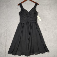 Vestido Evan Picone Para Mujer 8 Negro Plisado Trenzado Frontal Ajuste y Acampanado Modesto Nuevo con Etiquetas