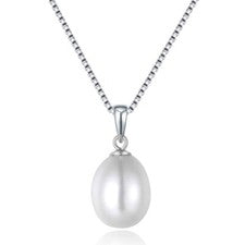 Collar Colgante Perla Pera Agua Dulce Genuina 18" Plata de Ley 925 Regalo PE34